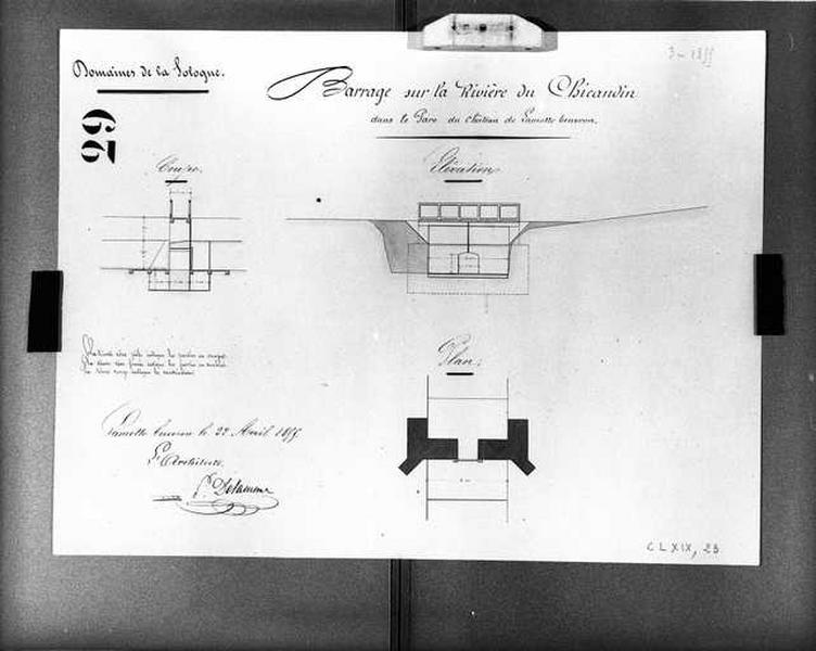 Projet d'un barrage dans le parc, 1855.