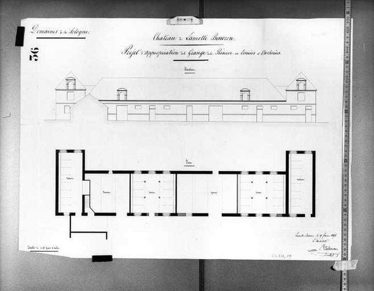 Réserve, projet de transformation de la grange en écuries et vacheries, 1856.