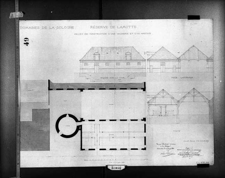 Réserve, projet d'une construction d'une vacherie et d'un hangar, 1860.