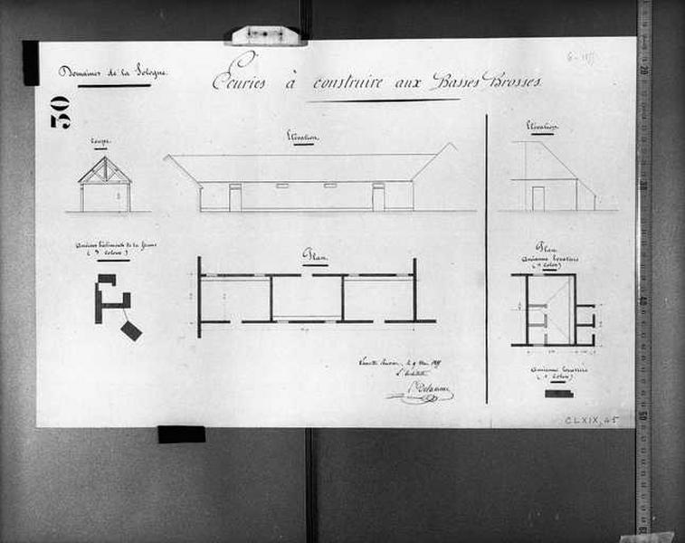 Domaine, projet d'écuries à construire aux Basses Brosses, 1855.