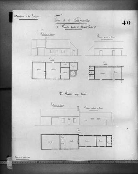 Domaine, plan et élévations de la ferme de la Gimotière.
