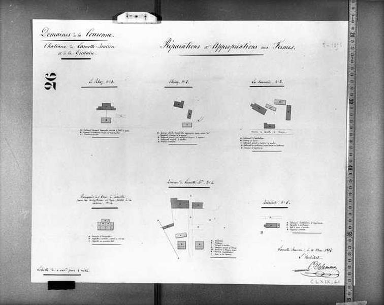 Domaine, projet de réparations à effectuer aux fermes, 1854.