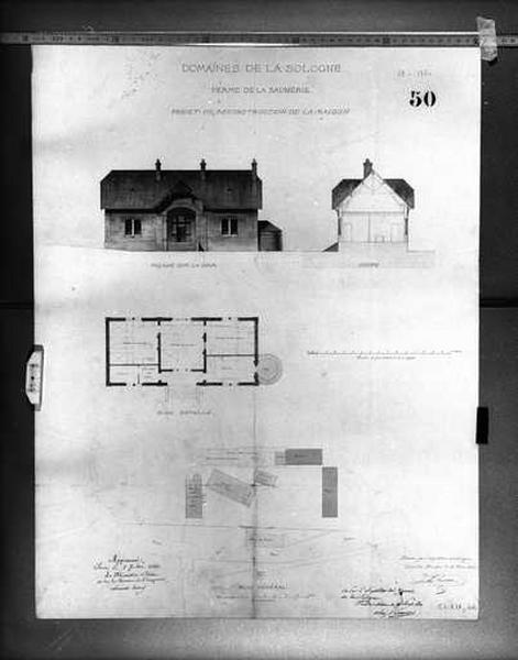 Domaine, plan et élévation de la ferme de la Saunery.