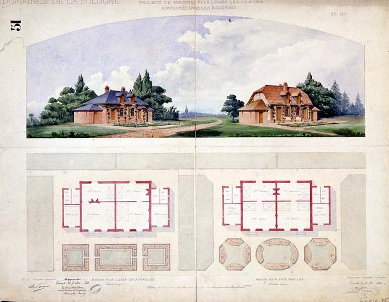 Domaine, projets de maisons pour loger les ouvriers, 1860.