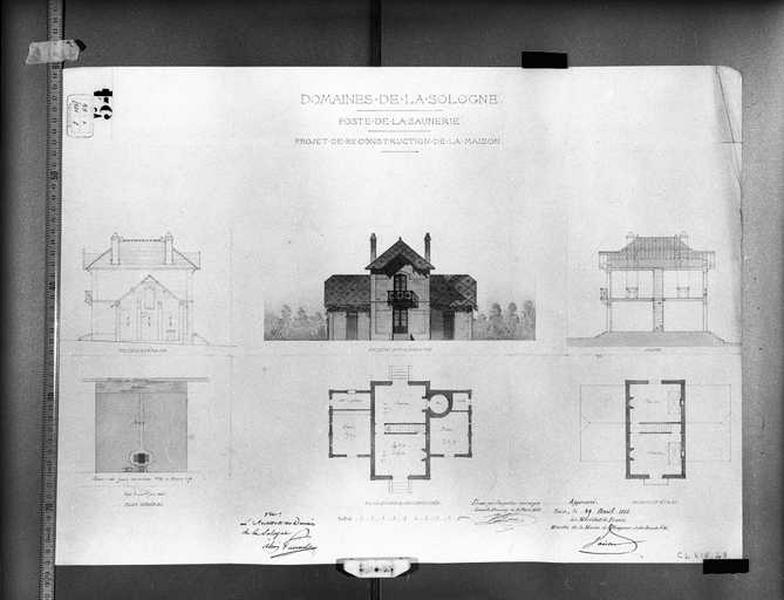 Domaine, plan de reconstruction de la maison de la Saunerie, 1865.