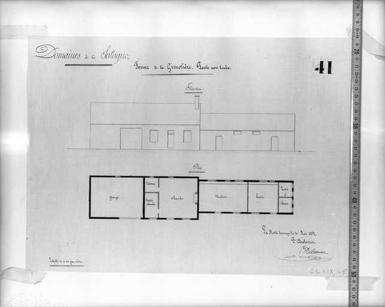 Domaine, plan et élévation de la ferme de la Gimotière.