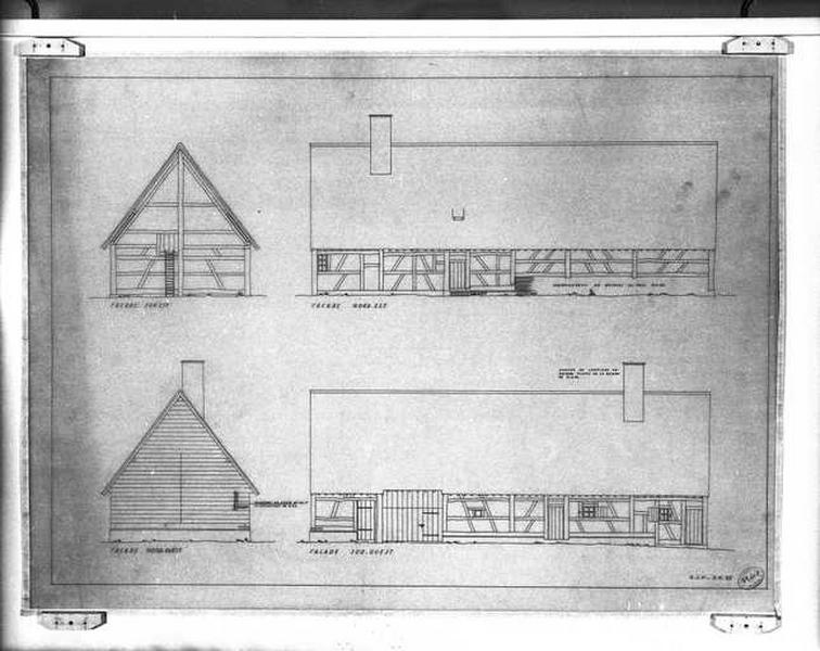 Elévation du bâtiment principal. Mission folklorique de Sologne, 1937.