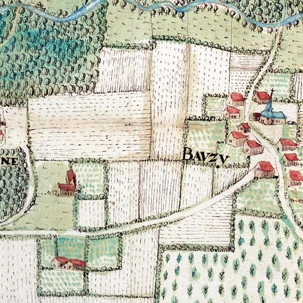 Plan détaillé du bourg de Bauzy.