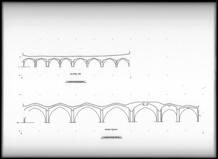 Coupes longitudinales CC'sur le collatéral nord et AA'sur le vaisseau central.