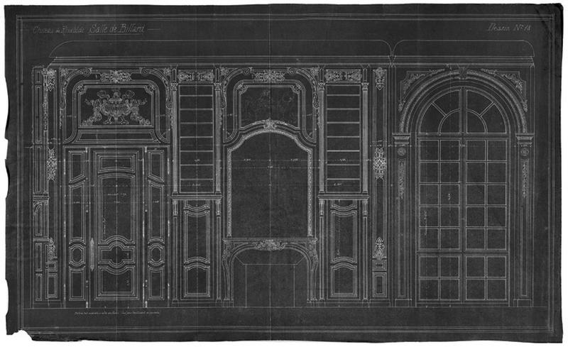 Détail porte, fenêtre, cheminée de la salle de billard.