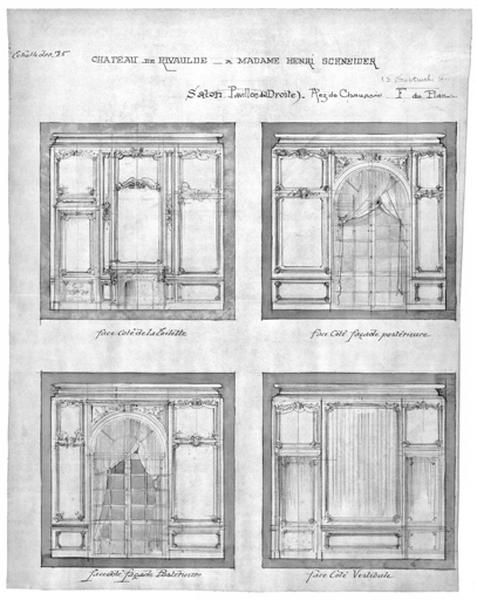 Salon, pavillon de droite ; rez-de-chaussée : élévation des boiseries.