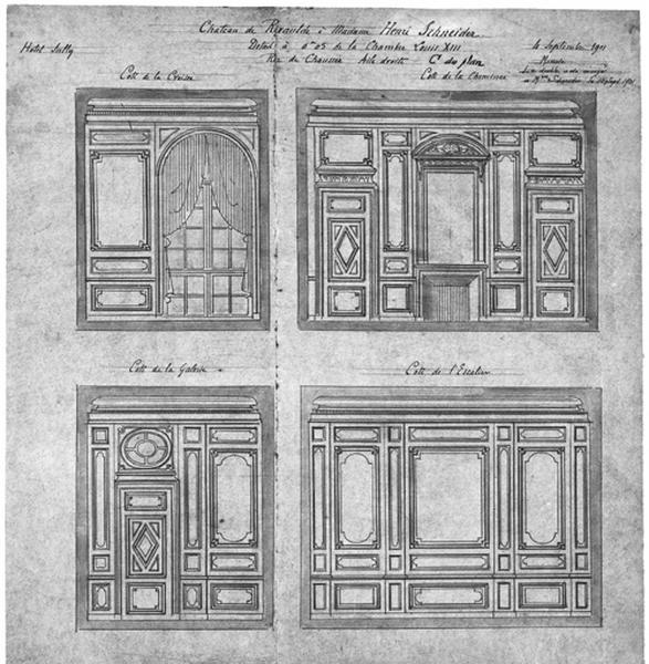 En haut à gauche 'Hôtel de Sully' : rez-de-chaussée, aile droite C du plan'.