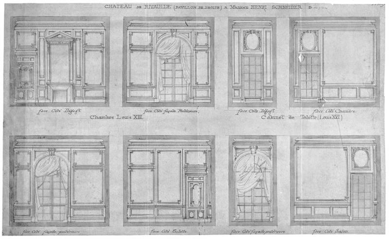 Pavillon de droite ; chambre D du plan ; chambre Louis XIII et cabinet de toilette (Louis XVI).