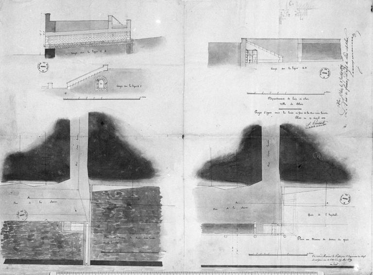 Projet d'égout sous la levée en face de la rue Croix Boissée, 25 avril 1834, par A. Pinault.. (archives municipales de Blois, 1 O 28).