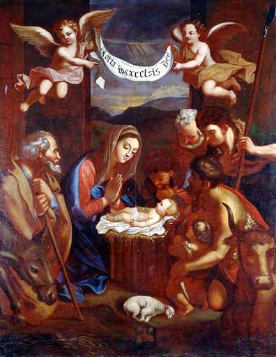 Tableau : l'Adoration des bergers.