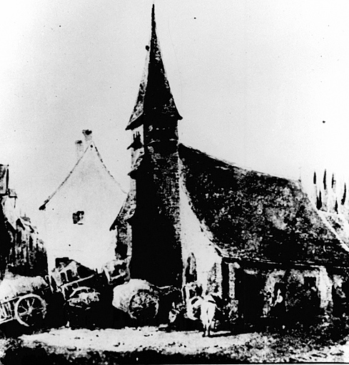 Vue de l'ancienne église, avant 1869. Dessin à l'encre non signé, non daté.