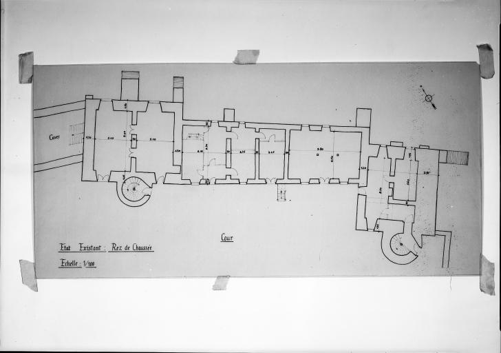 Plan du rez-de-chaussée, au 1/100e, par Philippe Roggy, en 1984.