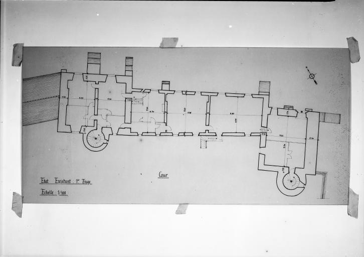 Plan du premier étage, au 1/100e, par Philippe Roggy, en 1984.