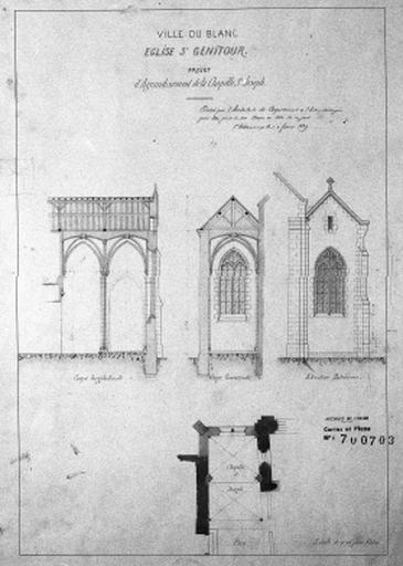 Projet d'agrandissement de la chapelle St Joseph, au 1/100e, par H. Dauvergne le 2 février 1889.