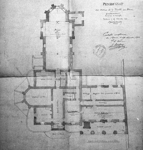 Plan du soubassement du pensionnat au 1/100e par A. Gubertafond, le 17 décembre 1892.