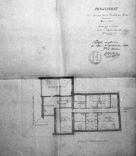 Plan des mansardes du pensionnat au 1/100e par A. Gubertafond, le 17 décembre 1892.