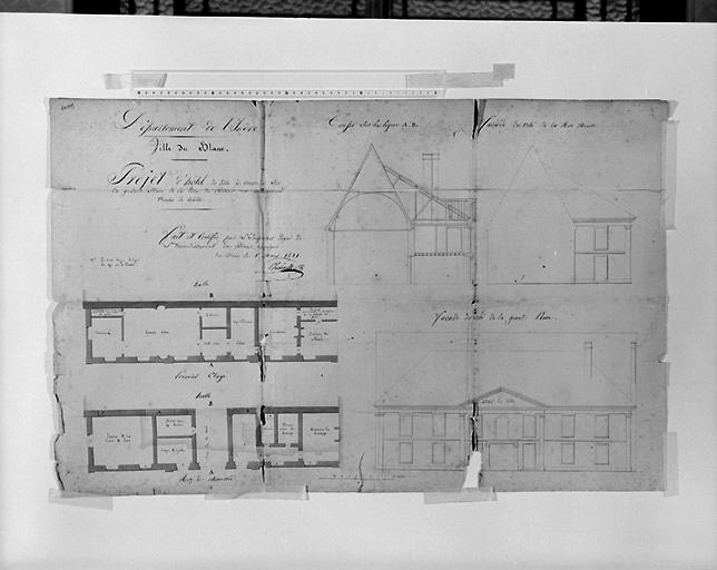 Projet d'hôtel de ville à construire sur la grande place de la ville du Blanc en adossement contre la halle, par P. Rabault, le 1er mars 1821.