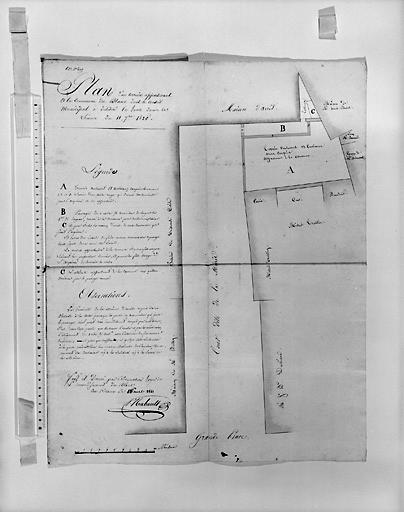 Plan d'un terrain appartenant à la commune du Blanc dont le conseil municipal a délibéré la vente dans la séance du 11 7bre 1820, par P. Rabault le 16 mars 1821.