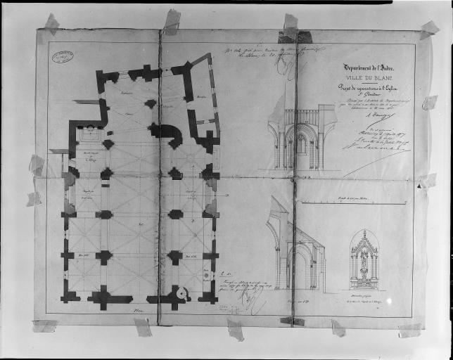 Projet de réparations à l'Eglise St Génitour, au 1/100e, par A. Dauvergne le 25 mars 1855.