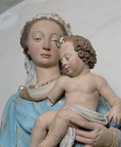 Détail du visage de la Vierge et de l'Enfant.