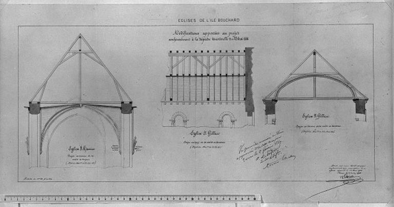 Projet de restauration par Daviau, architecte, 1865, modifié conformément à la dépêche du 25 mai 1866 par Gustave Guérin architecte diocésain.