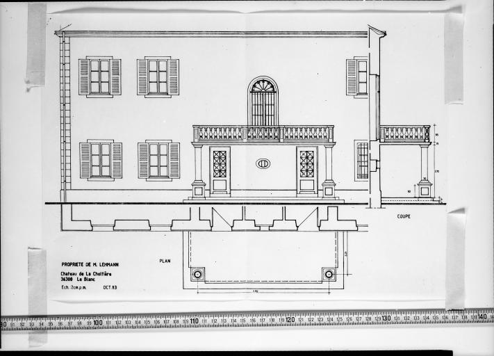 Façade postérieure : projet de transformation au 1/50e, en 1982.