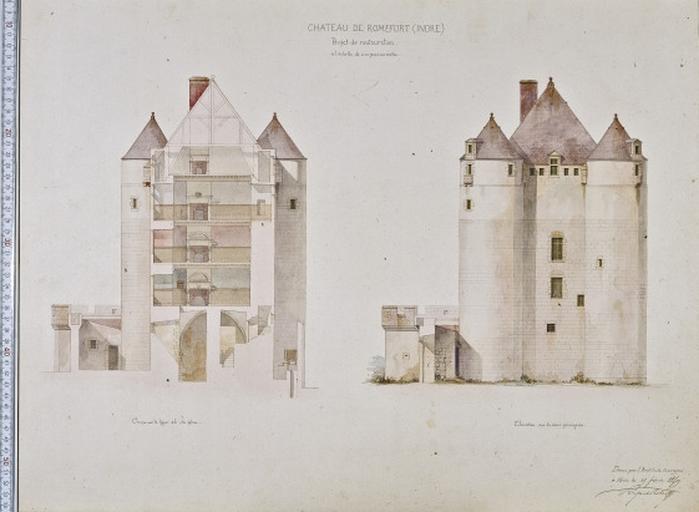 Projet de restauration : coupe et élévation.