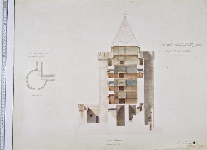 Projet de restauration : coupe sur le donjon.