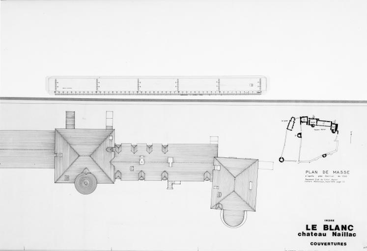 Plan des toitures au 1/100e par Pierre Lebouteux, en 1976.