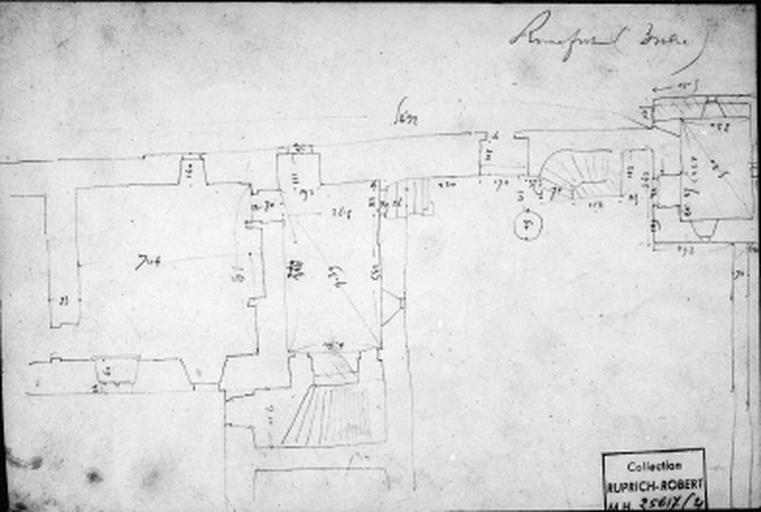 Logis, plan coté de la partie est par V. Ruprich-Robert, vers 1860.