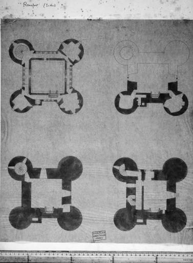 Donjon, plans des premier, deuxième, troisième et quatrième étages par V. Ruprich-Robert, vers 1860.