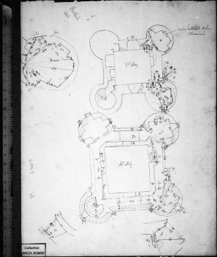 Donjon, plans cotés du troisième et du quatrième étages, par V. Ruprich-Robert, vers 1860.