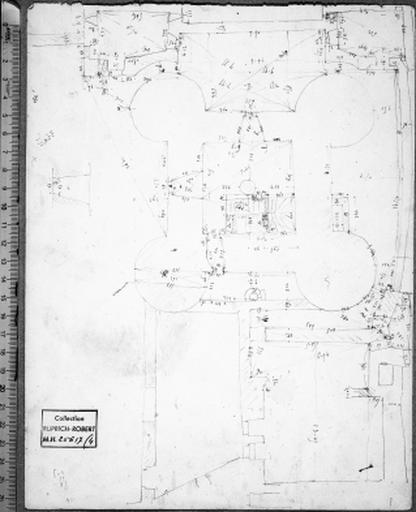 Donjon, plan coté du rez-de-chaussée par V. Ruprich-Robert, vers 1860.