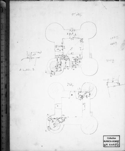 Donjon, plans cotés du premier et du deuxième étages, par V. Ruprich-Robert, vers 1860.