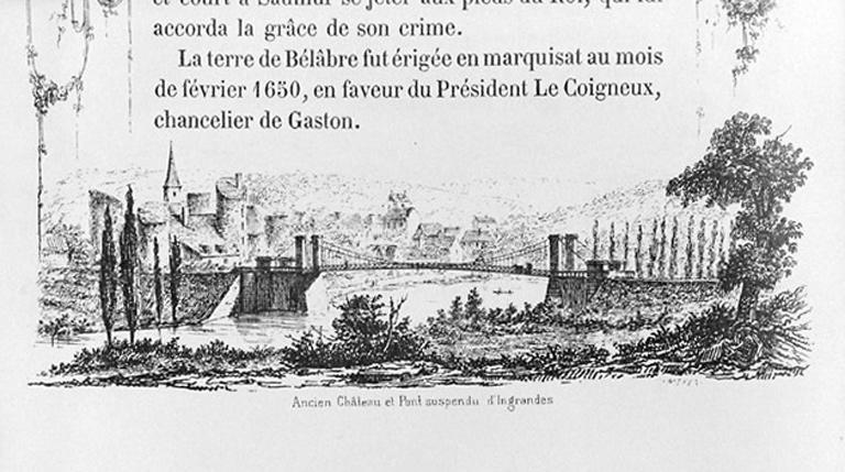 Vue d'Ingrandes et du château, de l'autre rive de l'Anglin, en 1854.