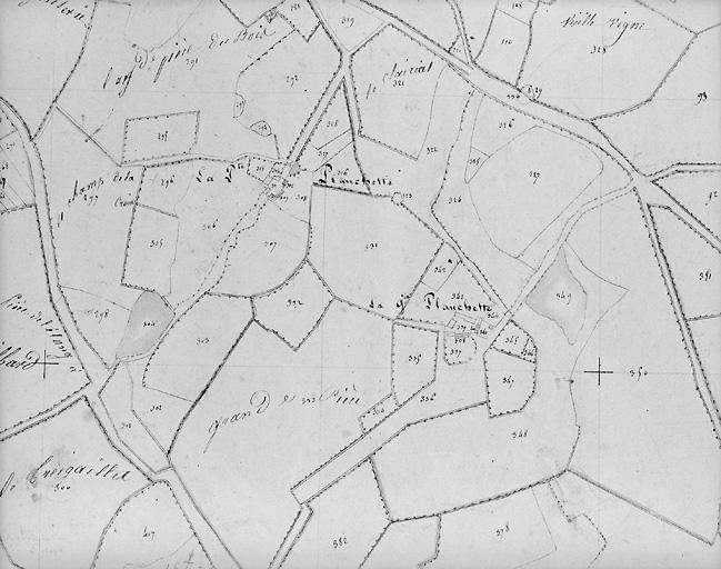 Plan en 1817 d'après cadastre au 1/2500e, section I1.