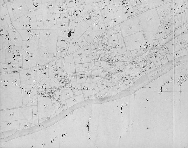 Plan en 1818 d'après le premier cadastre de Ciron au 1/2500, section A6.