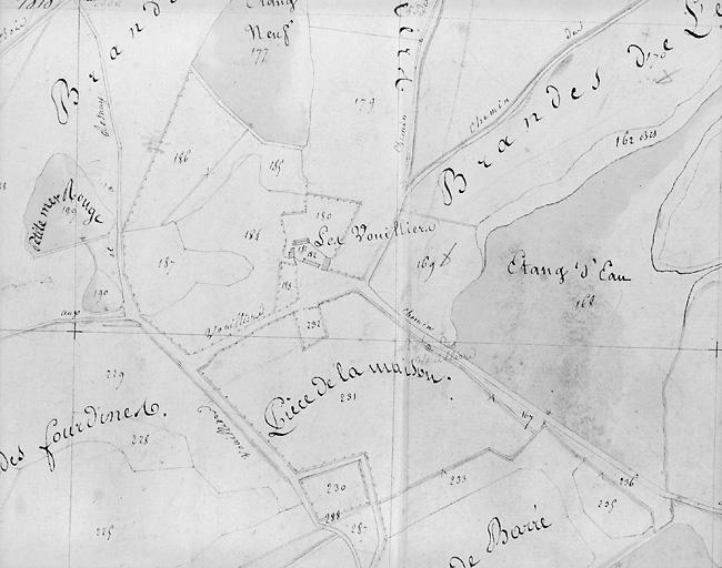 Plan en 1818 d'après le premier cadastre de Ciron au 1/5000, section A3.