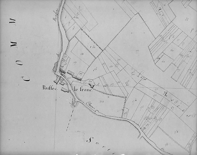 Plan en 1843 d'après le cadastre au 1/2500e, section A1.