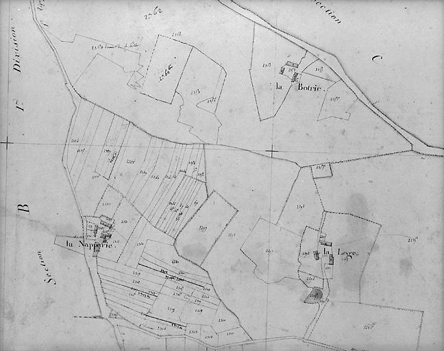 Plan en 1843 d'après le cadastre au 1/2500e, section B3.