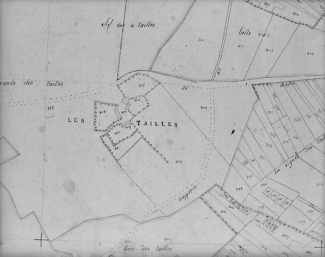 Plan en 1843 d'après le cadastre au 1/2500e, section C2.
