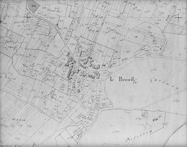 Plan en 1813 d'après le premier cadastre au 1/2500e, section A3.