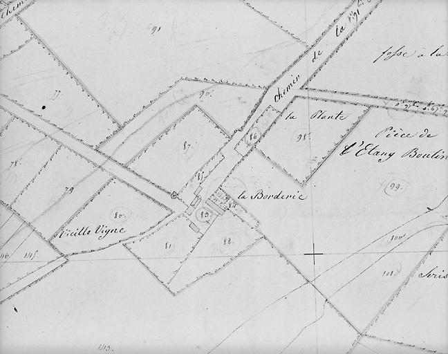 Plan de 1817 d'après cadastre au 1/2500e, section A2.