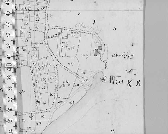 Plan d'après le cadastre de 1813 au 1/2500, section D1.