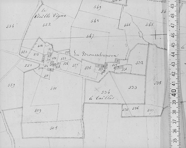 Plan d'après le cadastre de 1813 au 1/2500e, section A2.